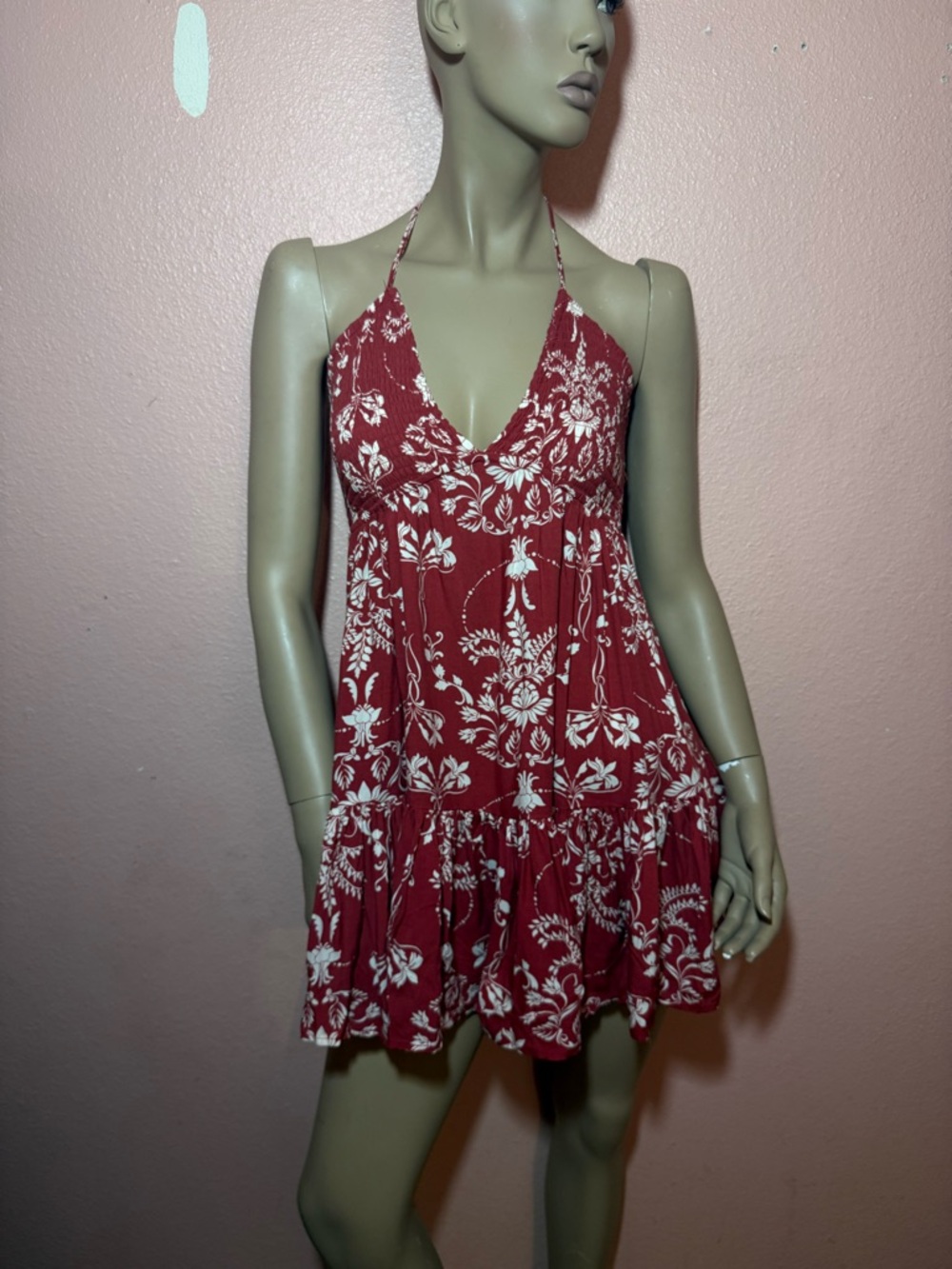 Windsor Floral Halter Mini Dress Open Back Flowy Boho Small